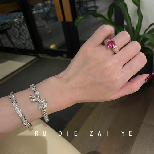 如蝶在野 紫薇綺夢~中古vintage玫紅戒指輕奢老錢風高級感開口戒