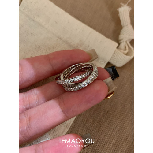 爆閃！不掉色滿鑽“三環一體”素圈銀戒指女小衆設計閉口食指戒