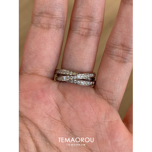 爆閃！不掉色滿鑽“三環一體”素圈銀戒指女小衆設計閉口食指戒