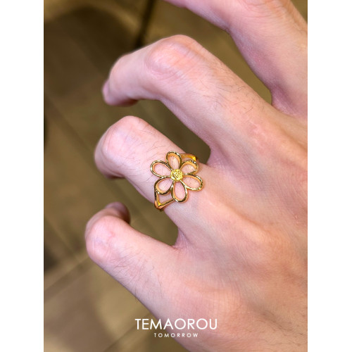 鈦鋼不掉色！獨特鏤空花朵金戒指女高級感小衆開口食指戒指環新款