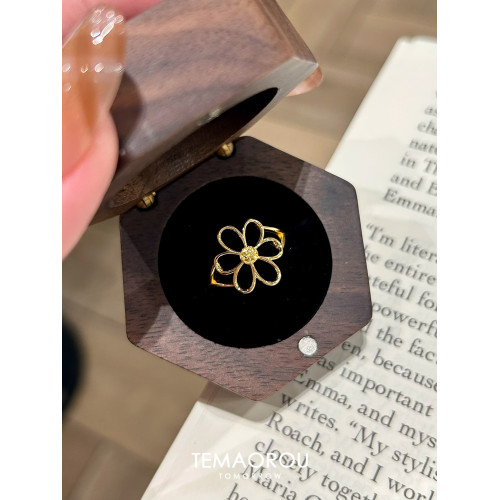 鈦鋼不掉色！獨特鏤空花朵金戒指女高級感小衆開口食指戒指環新款