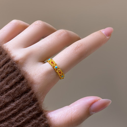 復古沙金琺瑯彩開口戒指女輕奢高級感食指環2026新款爆款設計小衆