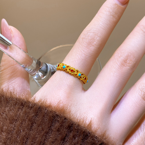 復古沙金琺瑯彩開口戒指女輕奢高級感食指環2026新款爆款設計小衆