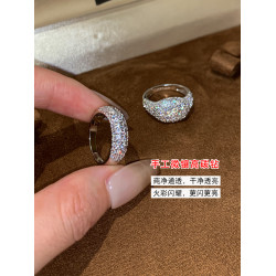 歐美滿鑽鋯石銀色中指食指戒指女小衆設計輕奢高級感新款爆款指環