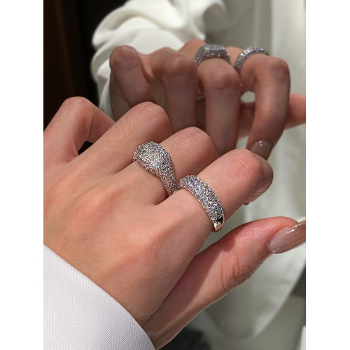 歐美滿鑽鋯石銀色中指食指戒指女小衆設計輕奢高級感新款爆款指環