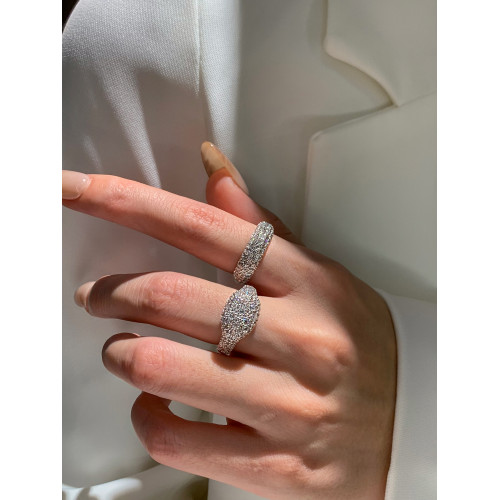 歐美滿鑽鋯石銀色中指食指戒指女小衆設計輕奢高級感新款爆款指環