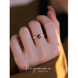 精緻復古星球虎眼石戒指女輕奢高級感開口指環時尚簡約百搭食指戒