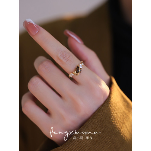 精緻復古星球虎眼石戒指女輕奢高級感開口指環時尚簡約百搭食指戒