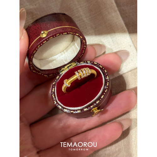 手工拉絲「轉運環」點鑽金跑環戒指輕奢高級感沙金不掉色食指戒