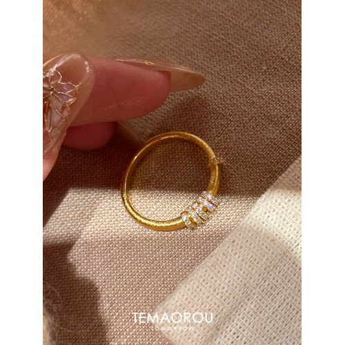 手工拉絲「轉運環」點鑽金跑環戒指輕奢高級感沙金不掉色食指戒