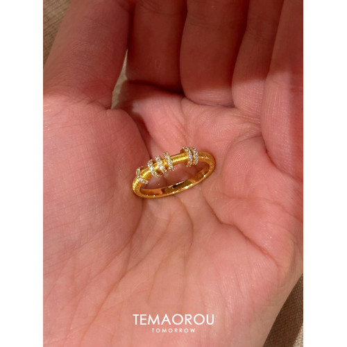 手工拉絲「轉運環」點鑽金跑環戒指輕奢高級感沙金不掉色食指戒