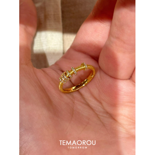 手工拉絲「轉運環」點鑽金跑環戒指輕奢高級感沙金不掉色食指戒