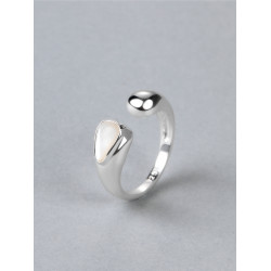 梵靈小衆設計款天然母貝月光開口戒指女S925銀簡約雙層曡戴指環