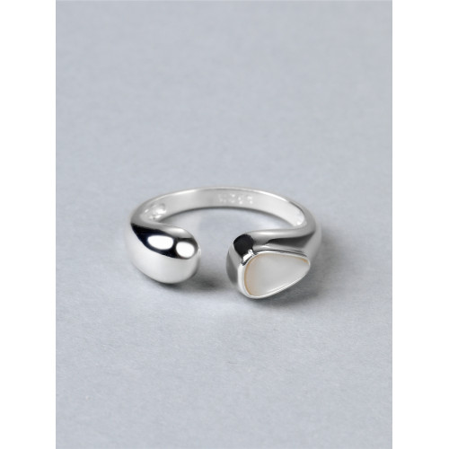 梵靈小衆設計款天然母貝月光開口戒指女S925銀簡約雙層曡戴指環