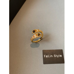 金色鑲鑽虎眼石開口食指中指戒指女小衆設計輕奢高級感指環美拉德