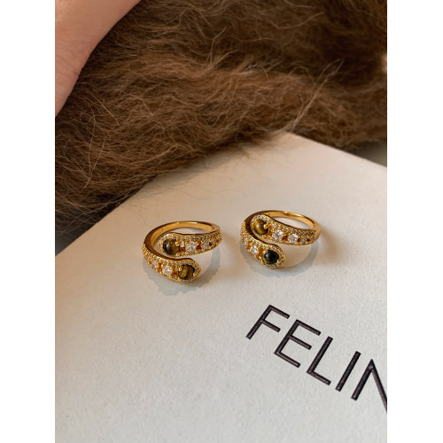 金色鑲鑽虎眼石開口食指中指戒指女小衆設計輕奢高級感指環美拉德