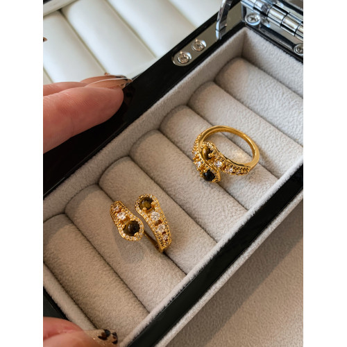 金色鑲鑽虎眼石開口食指中指戒指女小衆設計輕奢高級感指環美拉德