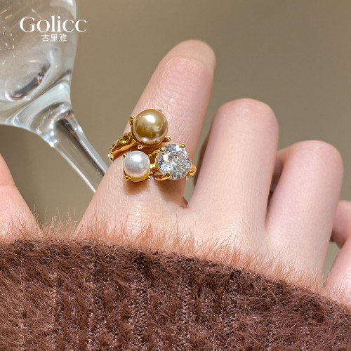 金色珍珠開口戒指女士輕奢高級感食指戒小衆設計指環巨好看的尾戒 金色珍珠開口戒指女士輕奢高級感食指戒小衆設計指環巨好看的尾戒