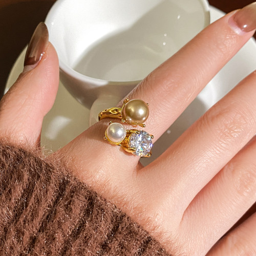 金色珍珠開口戒指女士輕奢高級感食指戒小衆設計指環巨好看的尾戒 金色珍珠開口戒指女士輕奢高級感食指戒小衆設計指環巨好看的尾戒