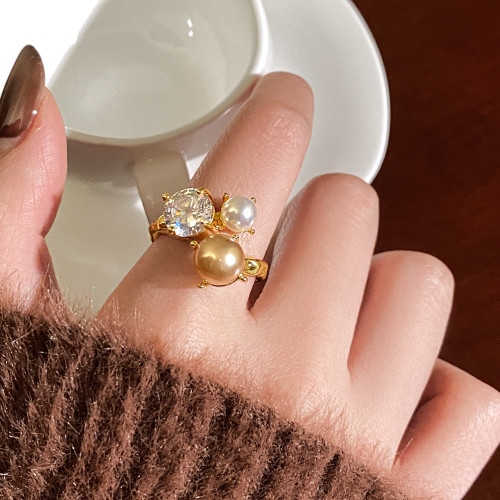 金色珍珠開口戒指女士輕奢高級感食指戒小衆設計指環巨好看的尾戒 金色珍珠開口戒指女士輕奢高級感食指戒小衆設計指環巨好看的尾戒