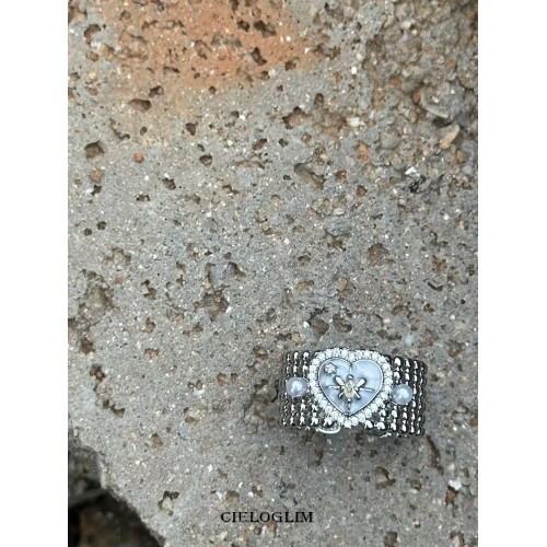 CieloGlim精緻蝴蝶星芒愛心寬版戒指珍珠滴油開口食指戒配飾禮物