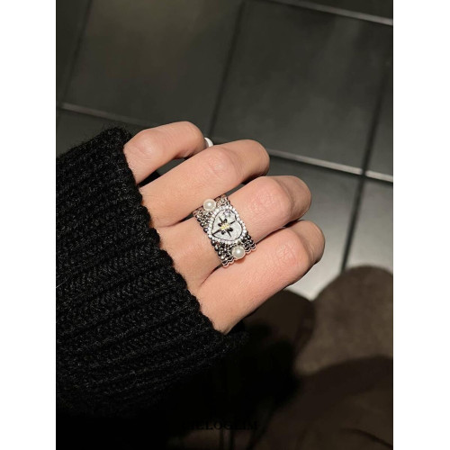 CieloGlim精緻蝴蝶星芒愛心寬版戒指珍珠滴油開口食指戒配飾禮物