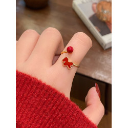 新年小馬紅色開口戒指女2026新款爆款小衆設計食指環輕奢高級感