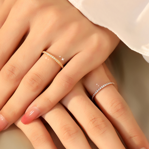 細版20鑽戒指細碎鑽排鑽尾戒小指女曡戴不掉色小衆設計輕奢高級感