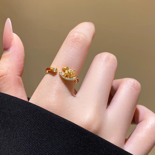 本命年馬年紅色招財轉運戒指女款高級感氣質百搭開口指環食指戒 本命年馬年紅色招財轉運戒指女款高級感氣質百搭開口指環食指戒