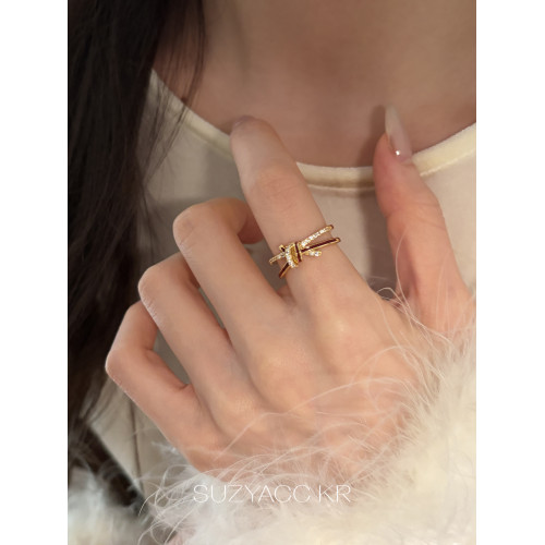 suzyacc kr紅色滴釉水鑽打結戒指輕奢氣質小衆高級感食指戒指環女