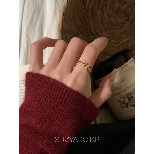 suzyacc kr紅色滴釉水鑽打結戒指輕奢氣質小衆高級感食指戒指環女