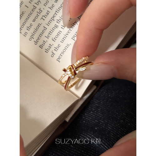 suzyacc kr紅色滴釉水鑽打結戒指輕奢氣質小衆高級感食指戒指環女