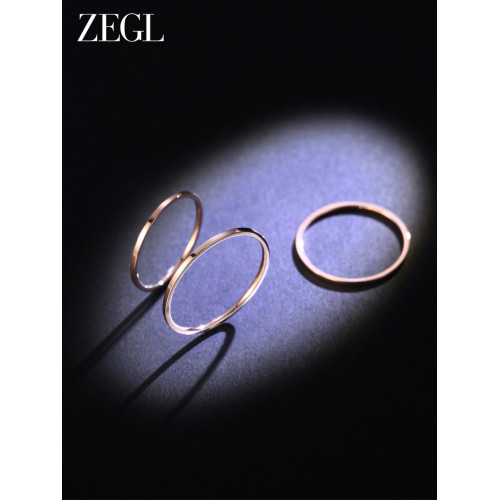 ZEGL玫瑰金素圈戒指女小衆設計輕奢曡戴套戒組合關節食指尾戒秋冬 ZEGL玫瑰金素圈戒指女小衆設計輕奢曡戴套戒組合關節食指尾戒秋冬