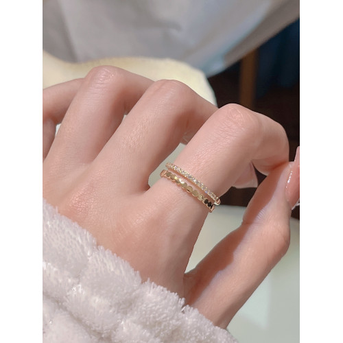 因缺斯汀簡約雙層開口戒指蜂巢時髦指環日韓百搭可調節戒指女