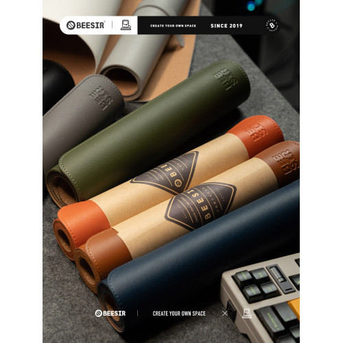 beesir簡約桌面細皮紋純色滑鼠墊皮革辦公電腦桌墊鍵盤墊超大防水