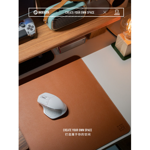 beesir簡約桌面細皮紋純色滑鼠墊皮革辦公電腦桌墊鍵盤墊超大防水