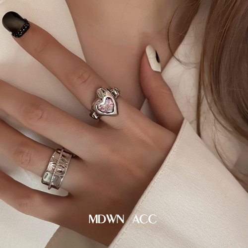 不規則愛心戒指女2025新款爆款復古時尚氣質桃心開口指環食指戒子