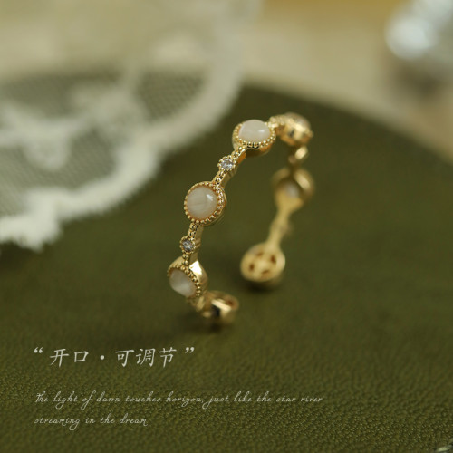 AIR-HORIZON日式輕奢貓眼石戒指小衆設計開口戒高級感食指戒女款