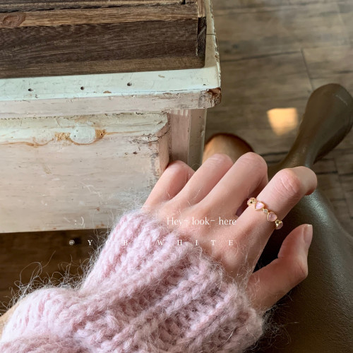 「初戀這件小事」輕奢百搭粉色貓眼戒指小衆設計感個性指環開口