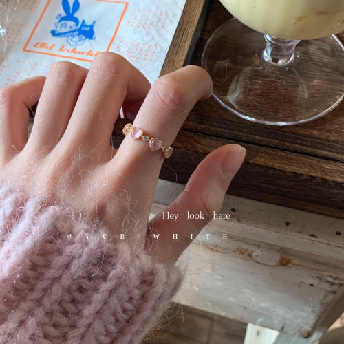 「初戀這件小事」輕奢百搭粉色貓眼戒指小衆設計感個性指環開口