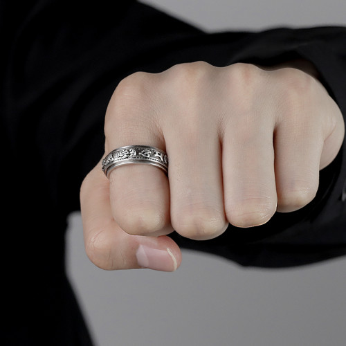 貔貅可轉動鈦鋼戒指男潮高級感單身潮流個性復古食指指環小衆女生 貔貅可轉動鈦鋼戒指男潮高級感單身潮流個性復古食指指環小衆女生