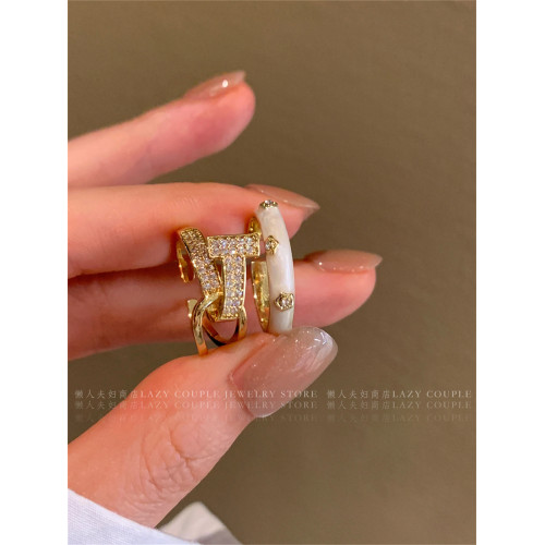 獨特設計感T形交叉鋯石滴釉疊戴戒指女ins小衆高級秋冬指環新款潮