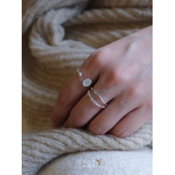 《白霧島》精緻輕奢簡約小衆冷淡風蛋白石雙層銀色金屬戒指可調節