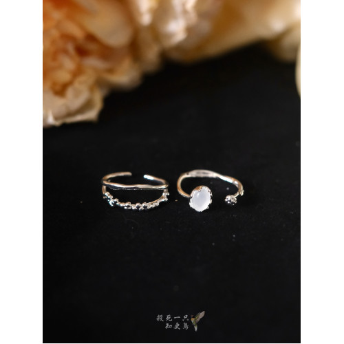 《白霧島》精緻輕奢簡約小衆冷淡風蛋白石雙層銀色金屬戒指可調節