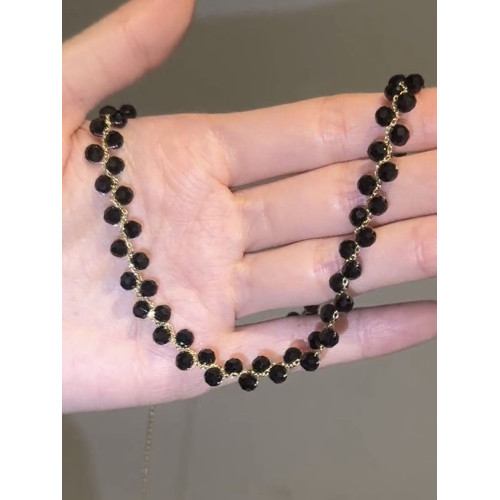 日韓輕奢黑色水晶項鍊法式時尚高級感鎖骨鍊小衆設計感可調節頸鏈