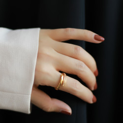 高級感戒指女小衆設計感開口指環輕奢ins新款輕奢鋯石金色個性新