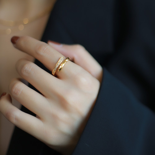 高級感戒指女小衆設計感開口指環輕奢ins新款輕奢鋯石金色個性新 高級感戒指女小衆設計感開口指環輕奢ins新款輕奢鋯石金色個性新