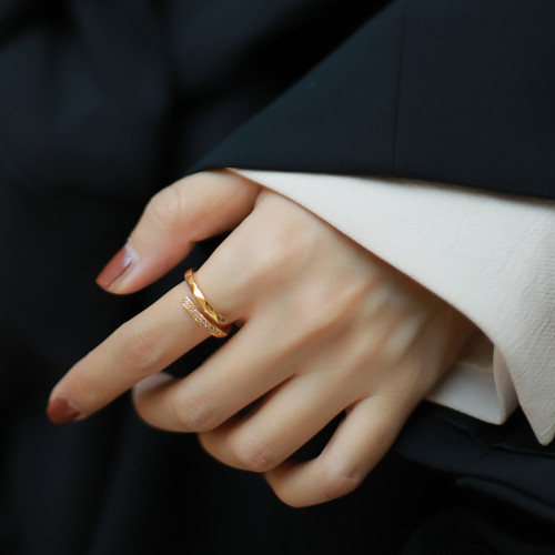 高級感戒指女小衆設計感開口指環輕奢ins新款輕奢鋯石金色個性新 高級感戒指女小衆設計感開口指環輕奢ins新款輕奢鋯石金色個性新