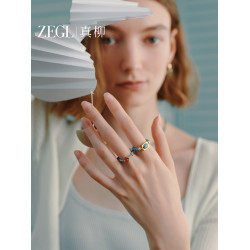 ZEGL設計師蔚藍島嶼系列小彩串綠松石戒指女小衆設計秋冬曡戴指環