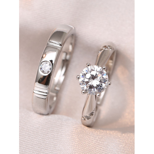 仿真鑽戒情侶結婚對戒活口可調節一克拉六爪戒指婚禮儀式用道具